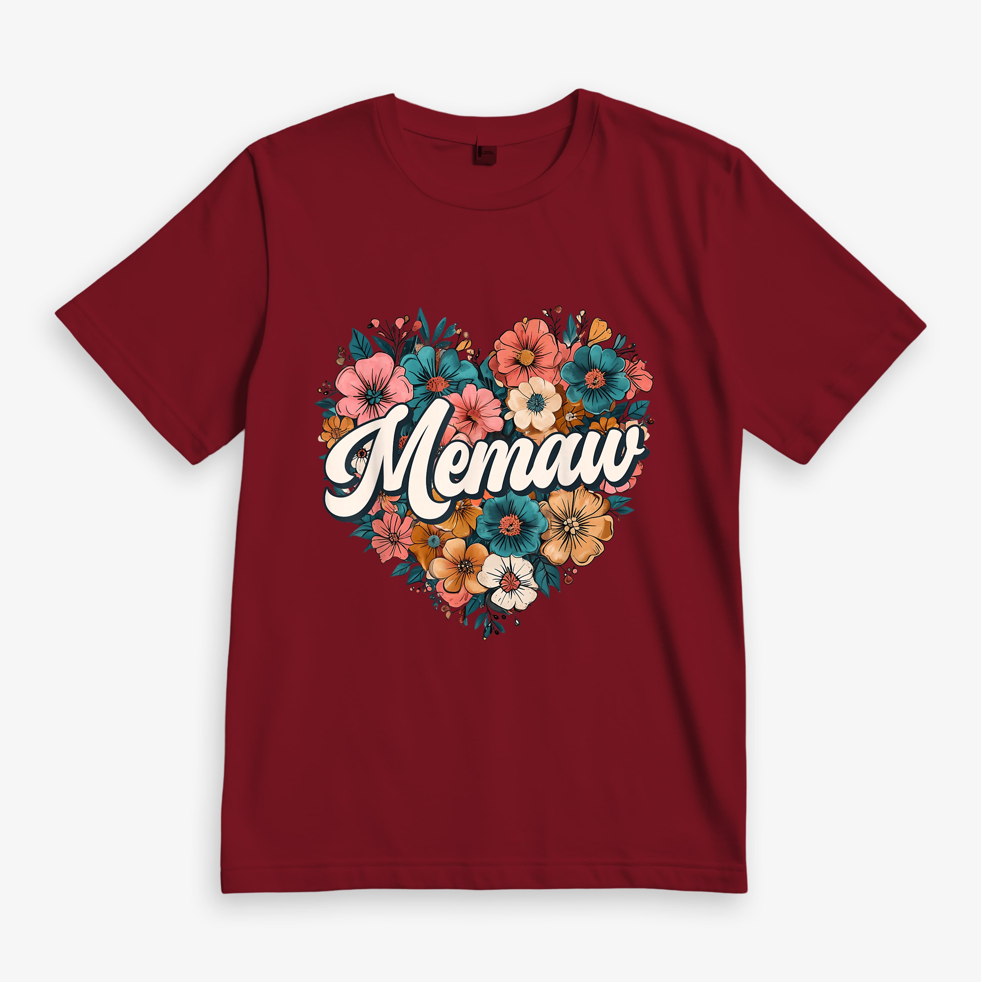 Memaw Floral Heart Flower Mother's Day Vintage Retro T-Shirt